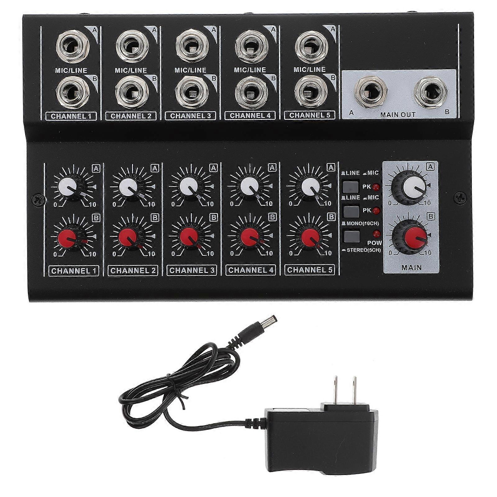 Audio Mixer Stereo Line Mixer For Stage Performances 19.80X12.20X3.50CM Black Supporting 10 Inputs 1Set