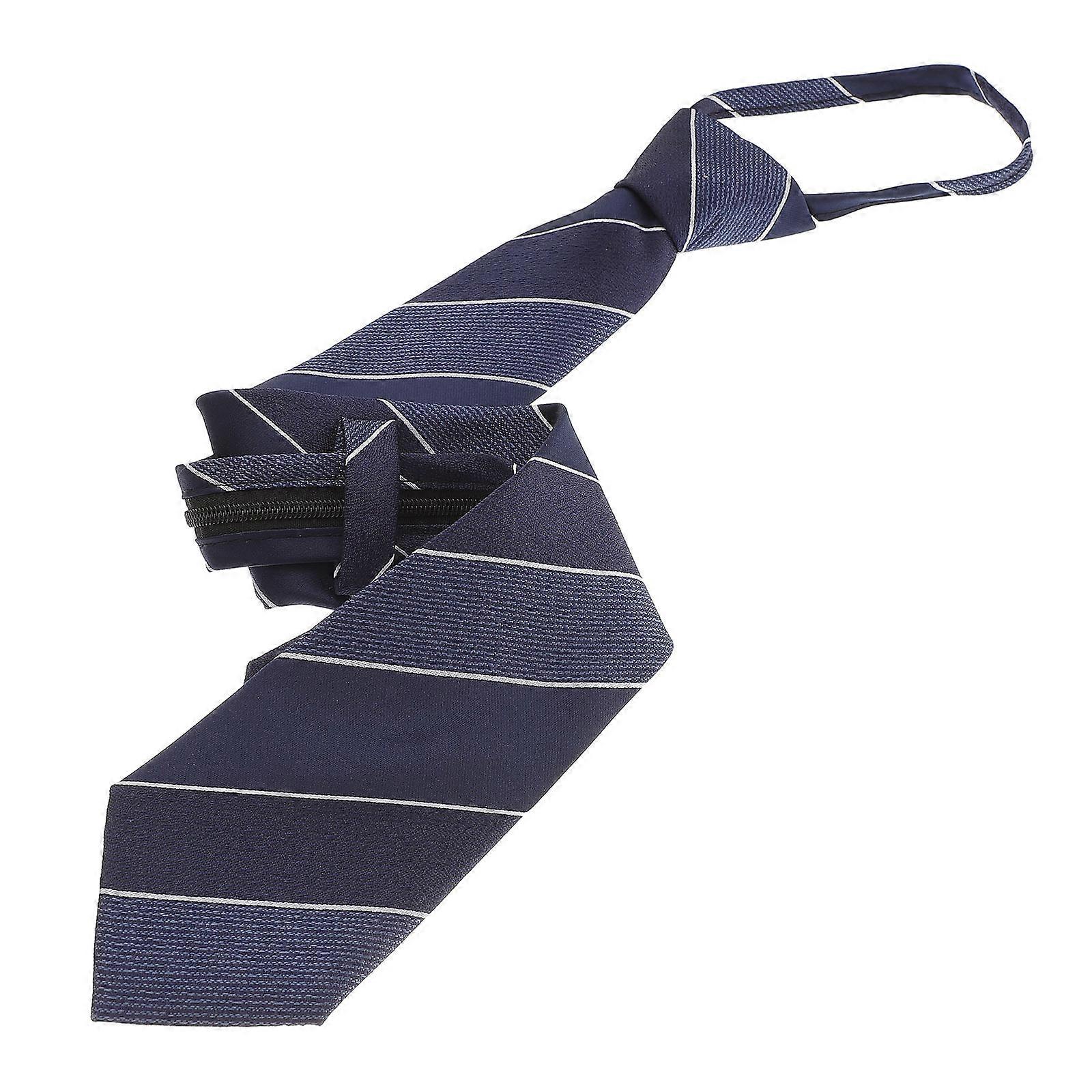 Men Pre-Tied Zipper Tie Classic Stripe Pattern for Men 2Pcs Set