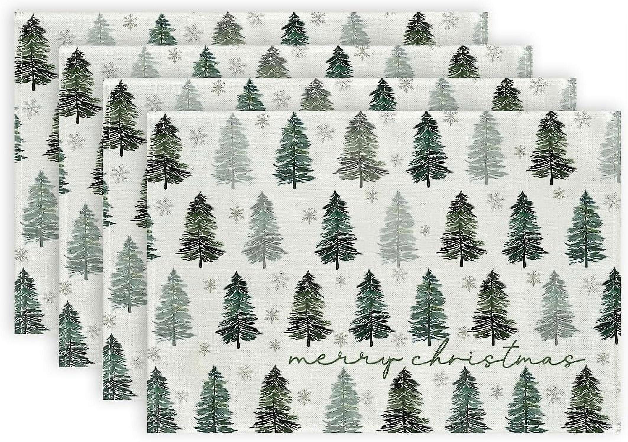 Dalrosia Pine Tree Snowflake Merry Christmas Placemats Set of 4, 12x18 Inch Compatible with Holiday Table Decor