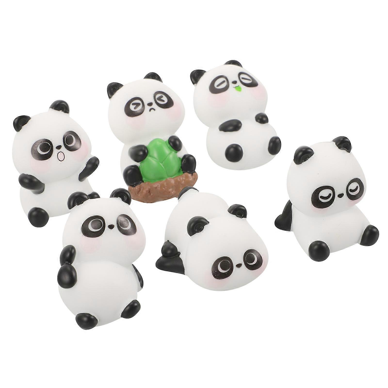 6Pcs Panda Figurines Car Dashboard Ornament for Decor Lightweight Resin