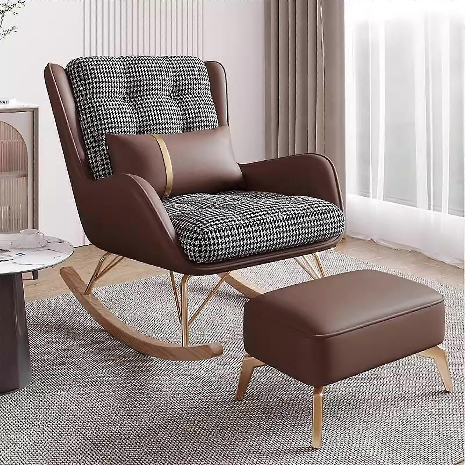 Rocking Chairs Upholstered Nursery Glider With Backrest And Armrests Living Room Bedroom, Brown Houndstooth Size B