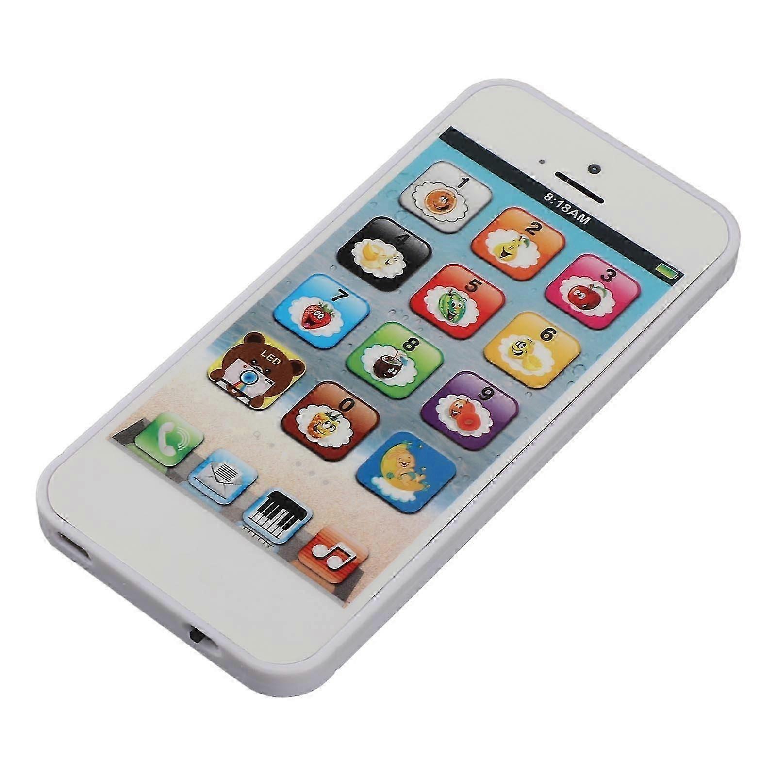Kids Toy Smartphone With Music Player Colorful LED Lighting 8 Modes Fake Cell Phone Touchscreen Learning Play Toy with USB Cable White