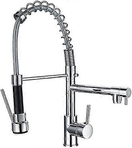 Chrome Spring Kitchen Sink Faucet With PullOut Sprayer, DualFunction Flow, 360 Rotation, SingleHandle Mixer Tap