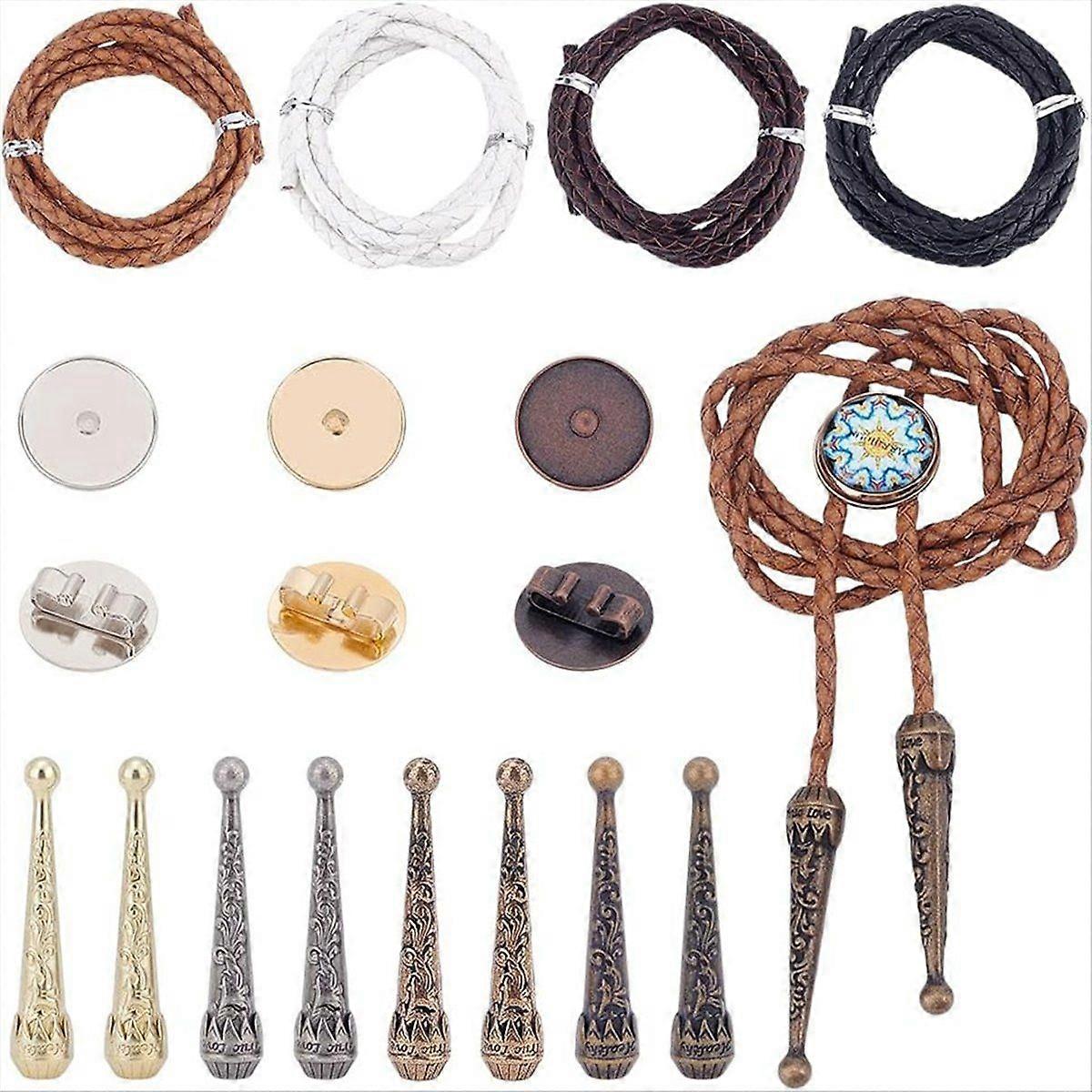 4 Sets Bolo Tie Making Kit, Bolo Tie Tips Replacement End Caps Kit
