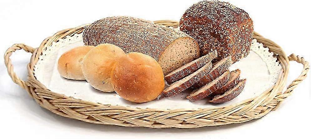 Wicker Food Tray, Round Wicker Bread Basket, Hand Woven Wicker Storage Tray in Natural Wicker With