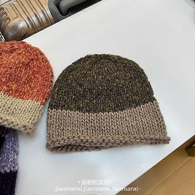 Collision Curl Edge Woolen Beanie Cap Female Autumn and Winter New  Retro Show Face Small Knitted Cold Hat