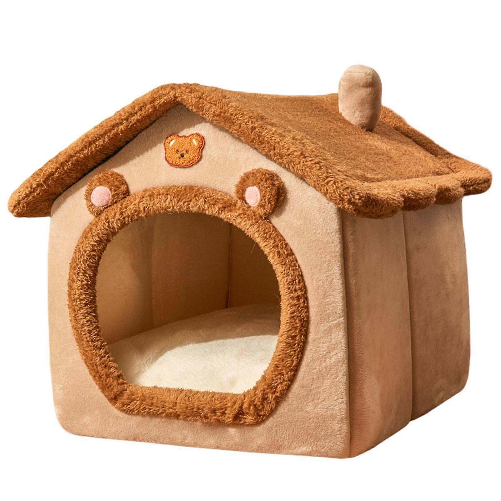 Cat House Indoor Plush Warm Bed Enclosed Winter Shelter For Small Pets Cat Dog Bunny Size Small Fabric Plush