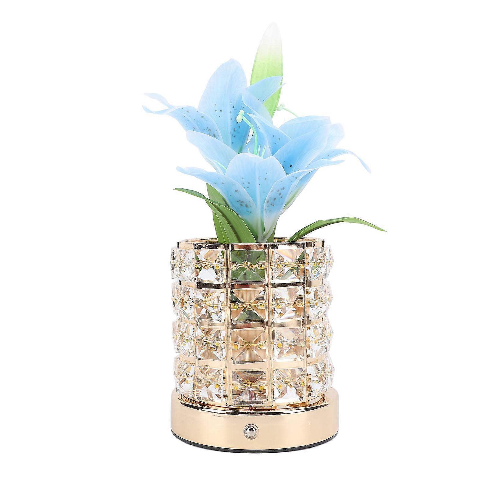 Crystal Flower Lamp Rechargeable 3 Color Modes Artificial Lily Touch Dimmable Bedside Lamp for Nightstand Table Home Decor 