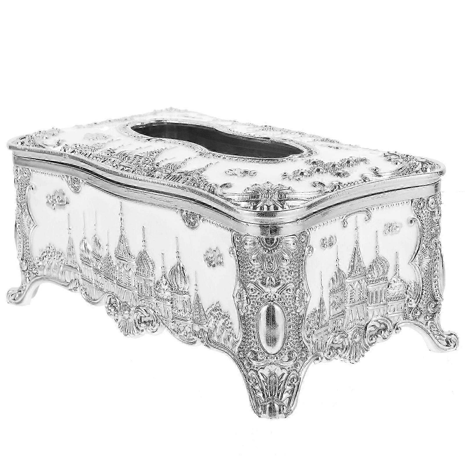 Tissue Box Container European Style Tabletop Organizer Silver Acrylic Dustproof 1Pack