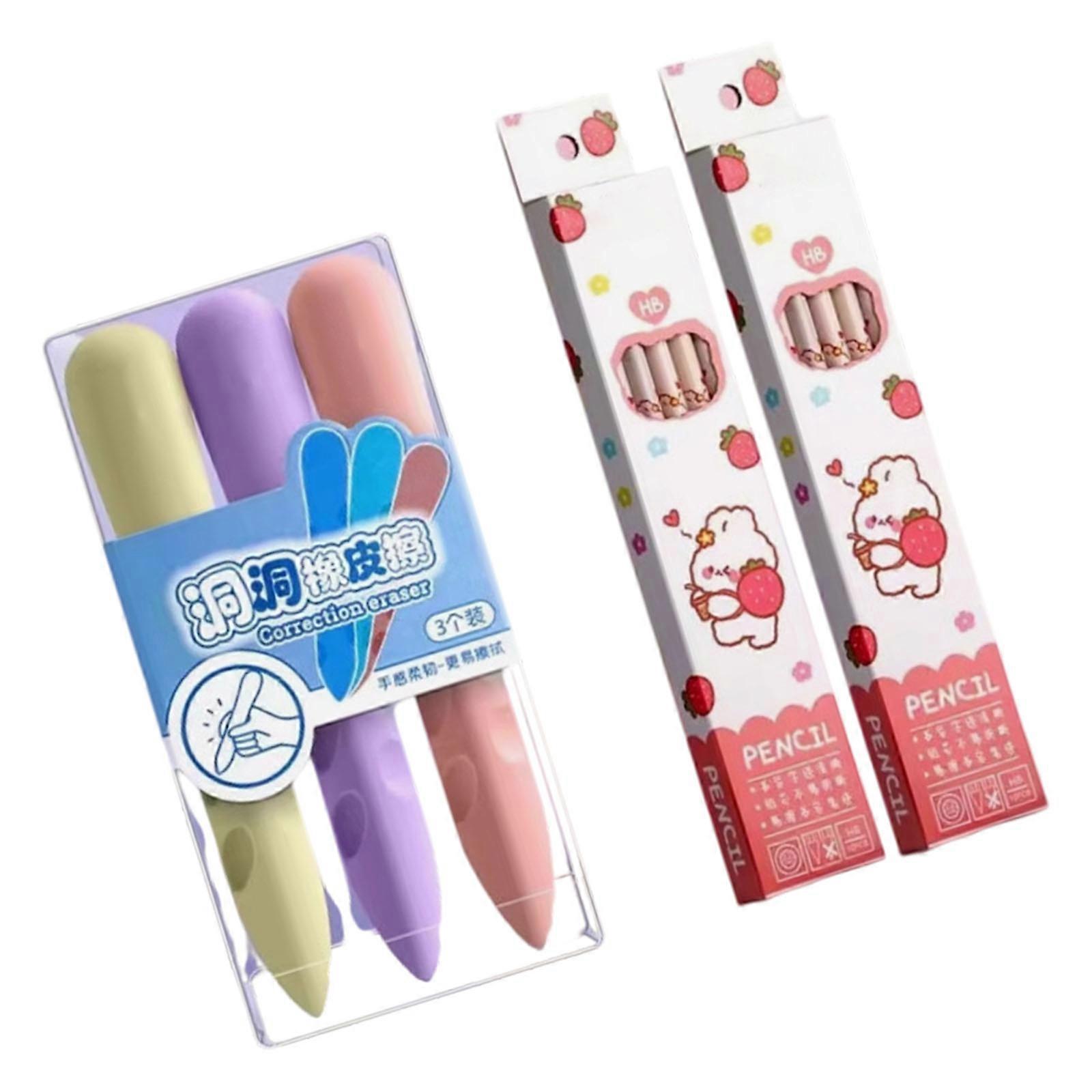 Office School Bundles 3 Erasers 20 Pencils With Advanced Formulas Minimizes Paper Damage And Eraser Shavings Multicolor