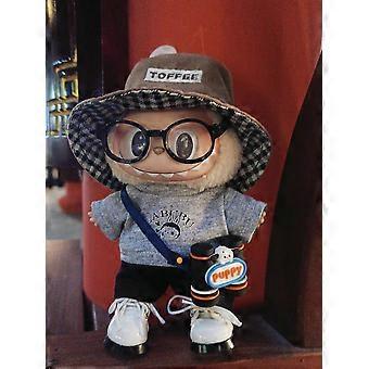 Påfør tøyvinylfigur 17 cm Macaron Labubu dukkeklær til teleskop