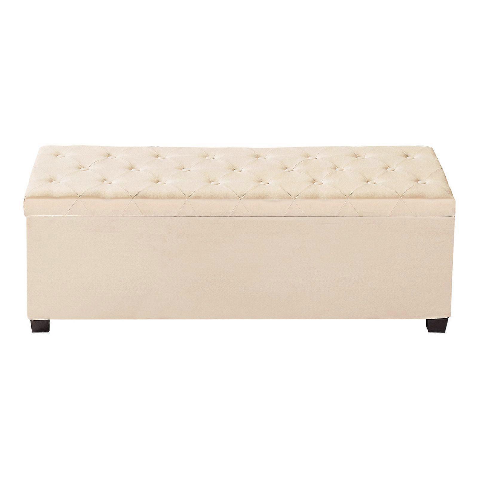 Storage Ottoman Bench, Button-Tufted End of Bed Bench, Flip-up Upholstered Storage Chest with Metal Frame, Beige