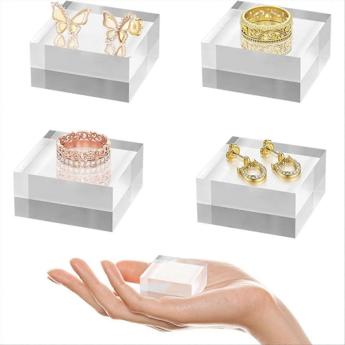 Acrylic Base 4PCS Acrylic Blocks for Display 2x2x1 Inch Square Riser Display Stands Trophy for Trop
