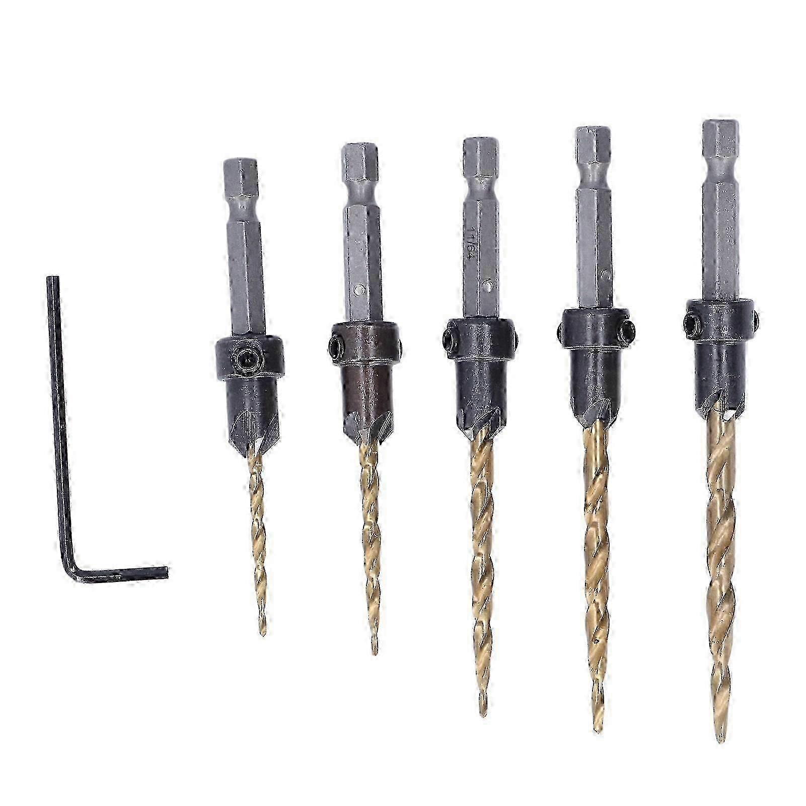5pcs/set Countersink Drill Bit Set Hex Shank Imperial Titanium Plated Tapered Drills Bits