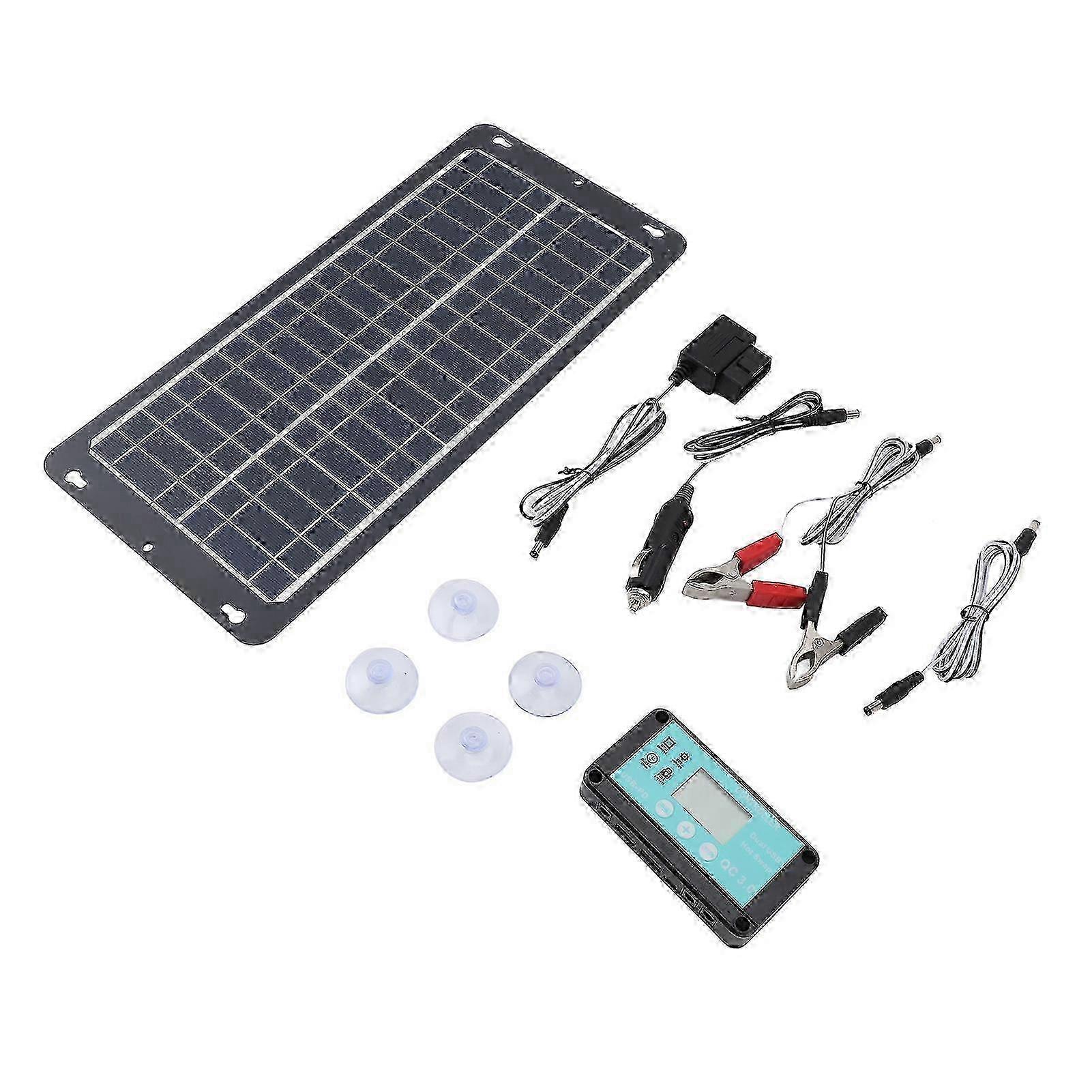 30W Solar Panel Kit Dual USB Type C DC Solar Charging Panel with MPPT Waterproof 12V 24V Controller OBD Regulator