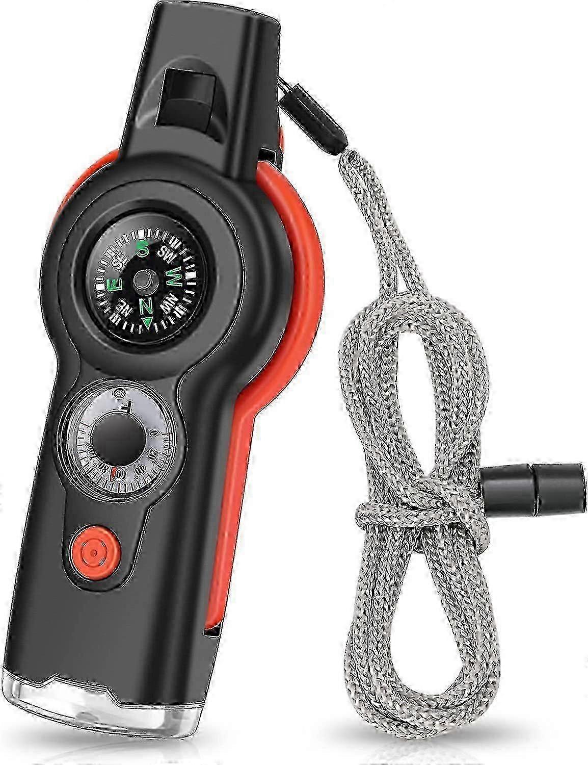7-in-1 Emergency Survival Function Whistle, Outdoor Multifunctional Tool Safety Whistle with Lanyard, Ideal for Kayaking, Boating, Hiking, C