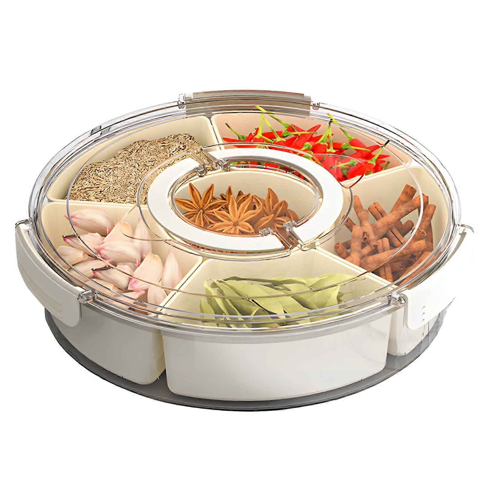 SixCompartment Veggie Tray PET and PP Material, Rotatable With Handle, Transparent Cover, 12.5In Diameter