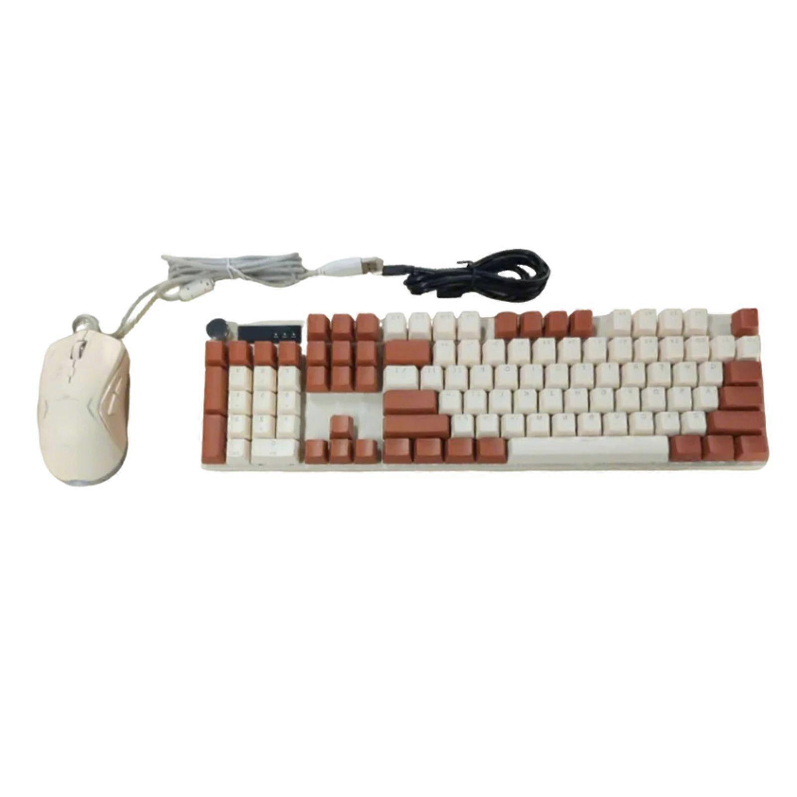 Ergonomic 104Keys Backlit Cored Keyboards and Mouse Kit with Mechanical Switches for Home and Office  milk coffee