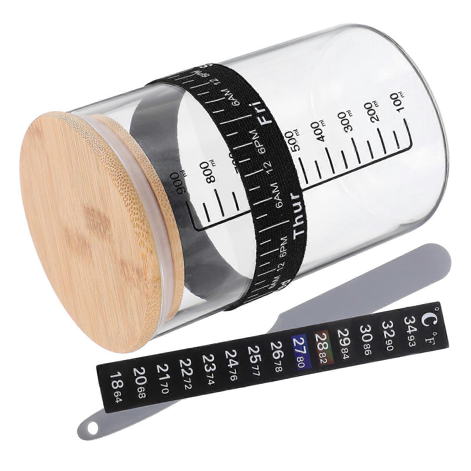 1 مجموعة من العجين المخمر كاتب جرة العجين المخمر زجاجة بداية العجين المخمر مع ملعقة