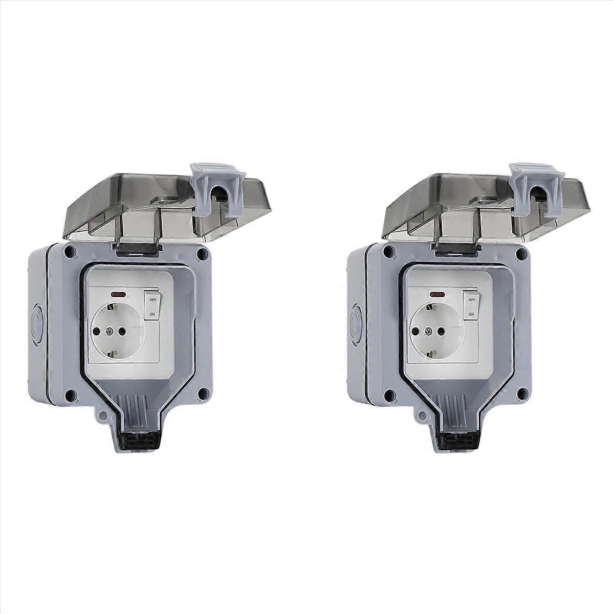 2X IP66 16A Rainproof Charging Socket Waterproof Box with Switch EU Plug