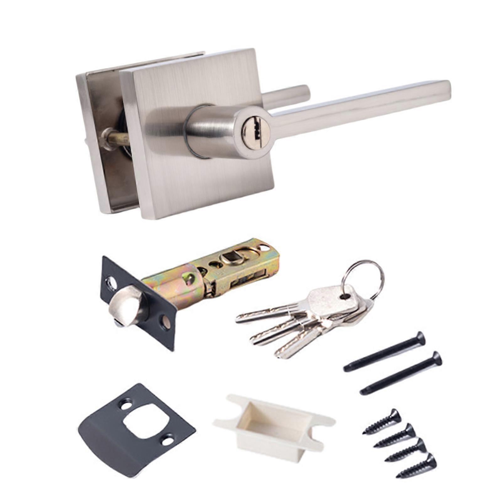 AntiTheft Door Lock Zincs Alloy Room lock Entry Door Handle with Lock and Key Security Door Lever Handle Lock Enduring  Silver
