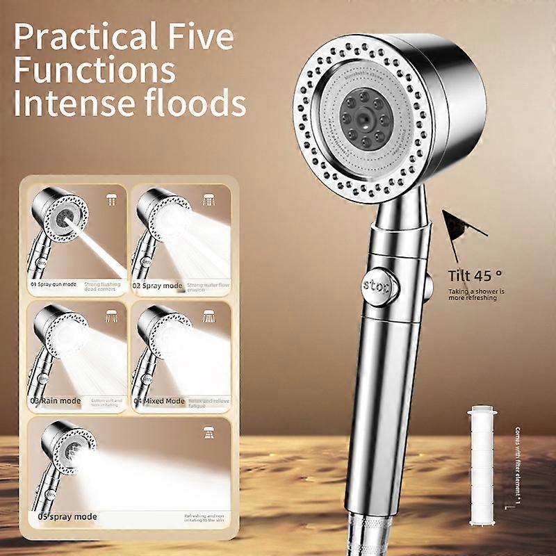 New 5 Modes High Pressure Filter Shower Head Water Saving With Stop Button Handheld Shower Head Bathroom Accessorie