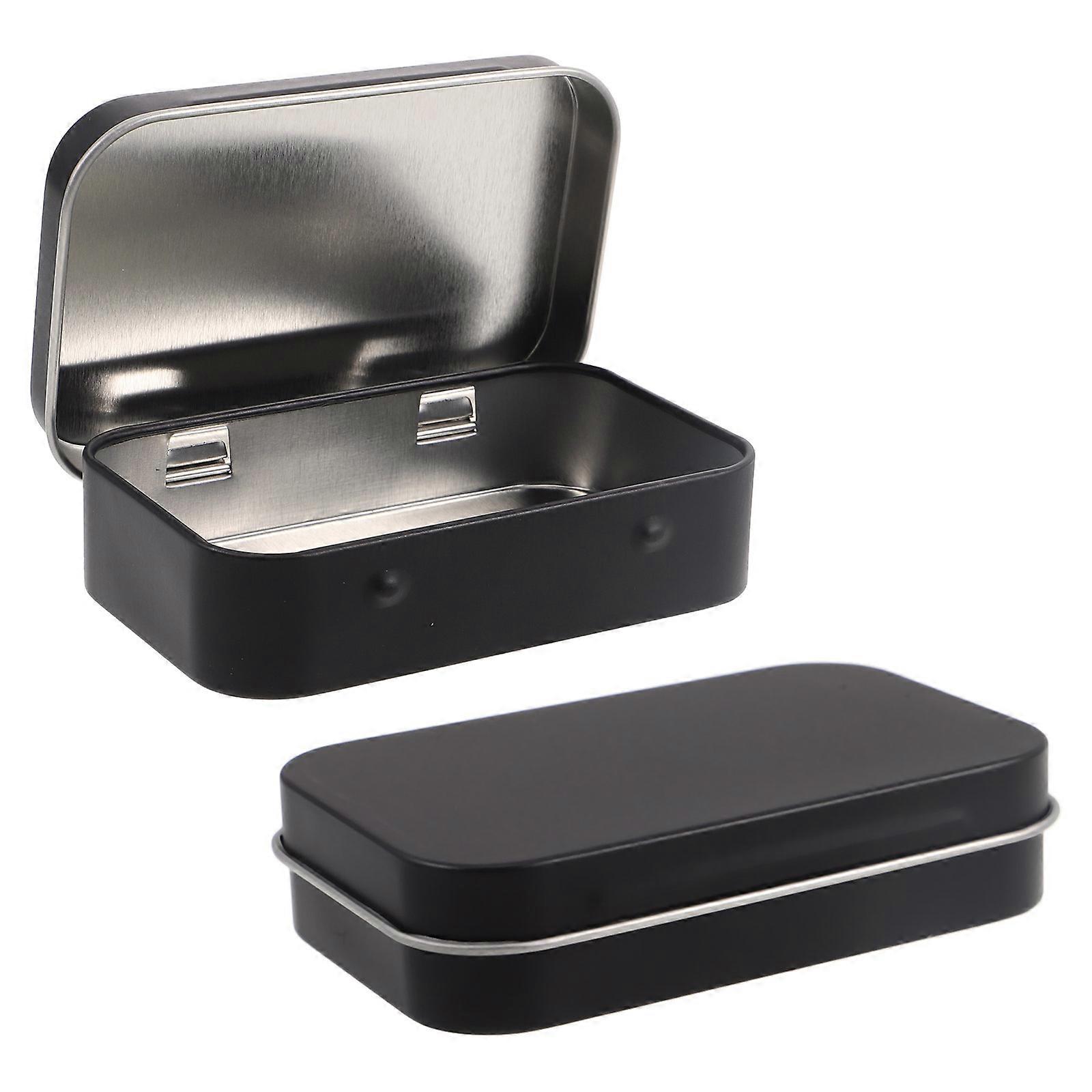 2Pcs Mini Metal Tin Box for Storage Portable Rectangular Black Metal Containers
