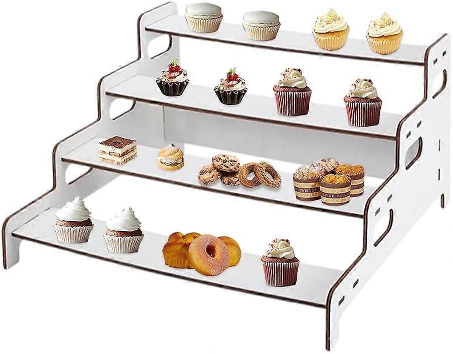 Cupcake Display Stand 4 Tier Stepped Wood Display Stand White Rustic Cupcake Stands Tabletop Cupcakes Display for Food Dessert Table Display Retail Di