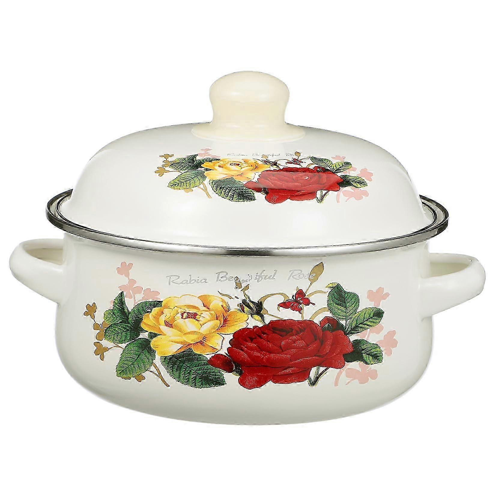 Enamel Soup Pot with Flat Double Handle 5 Quart for Homemade Soups and Stews Traditional Cookware Red Color