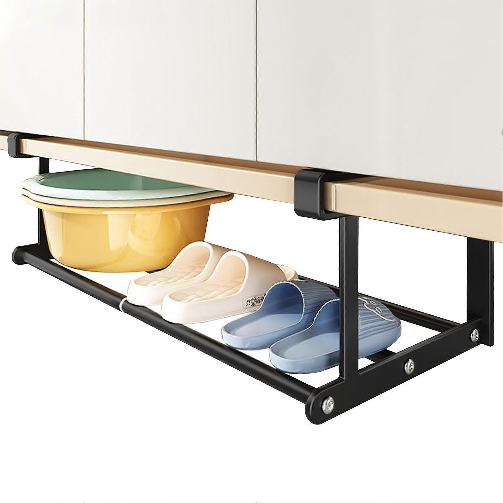 Under Shelf Storage Telescopic Under Desk Storage Adjustable HeavyDuty NonSlip Tray For Kitchen Sink Vanity RV Black