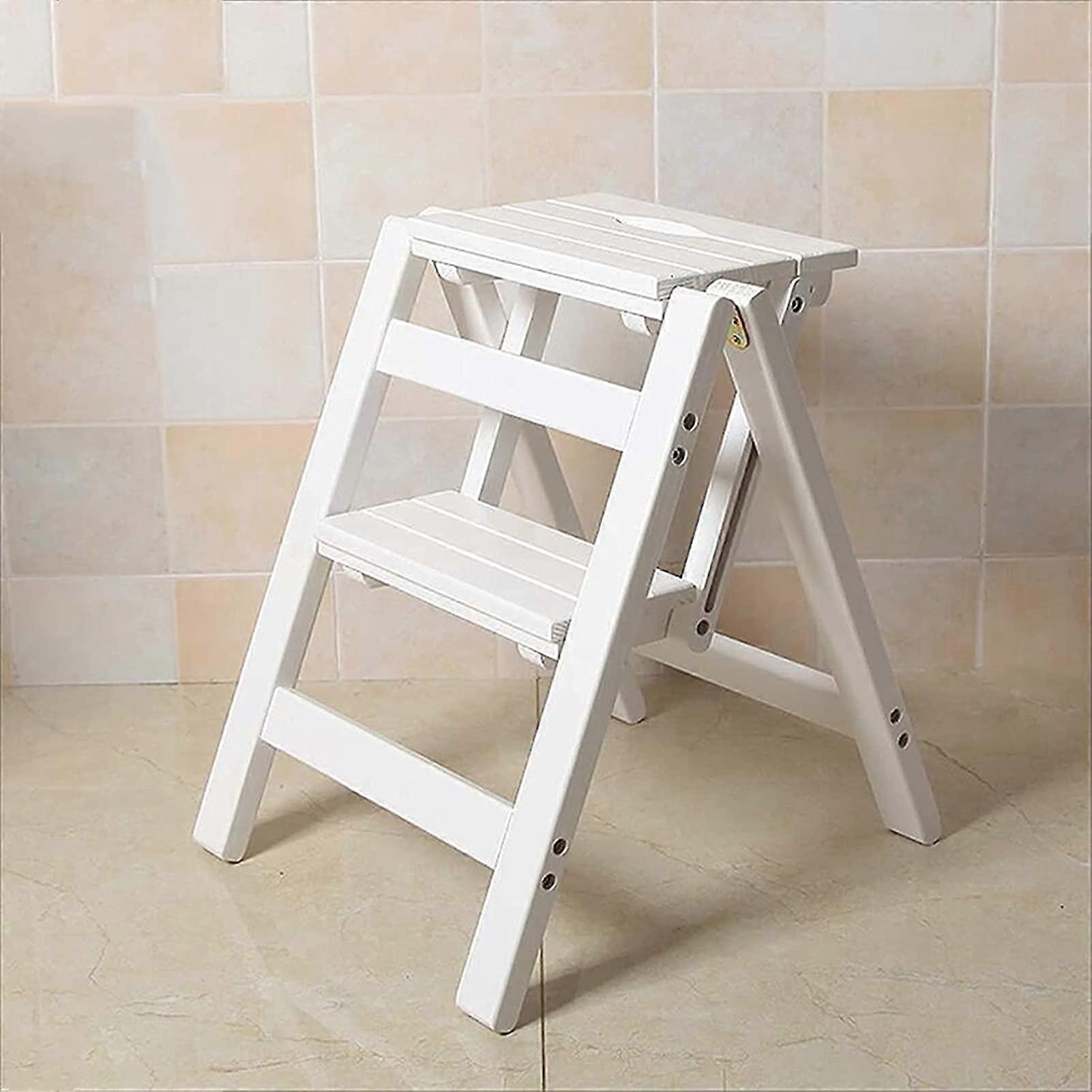 Wooden Folding Step Stool Ladder Chair with 2/3 Steps for Bedroom, Library and  Beds
