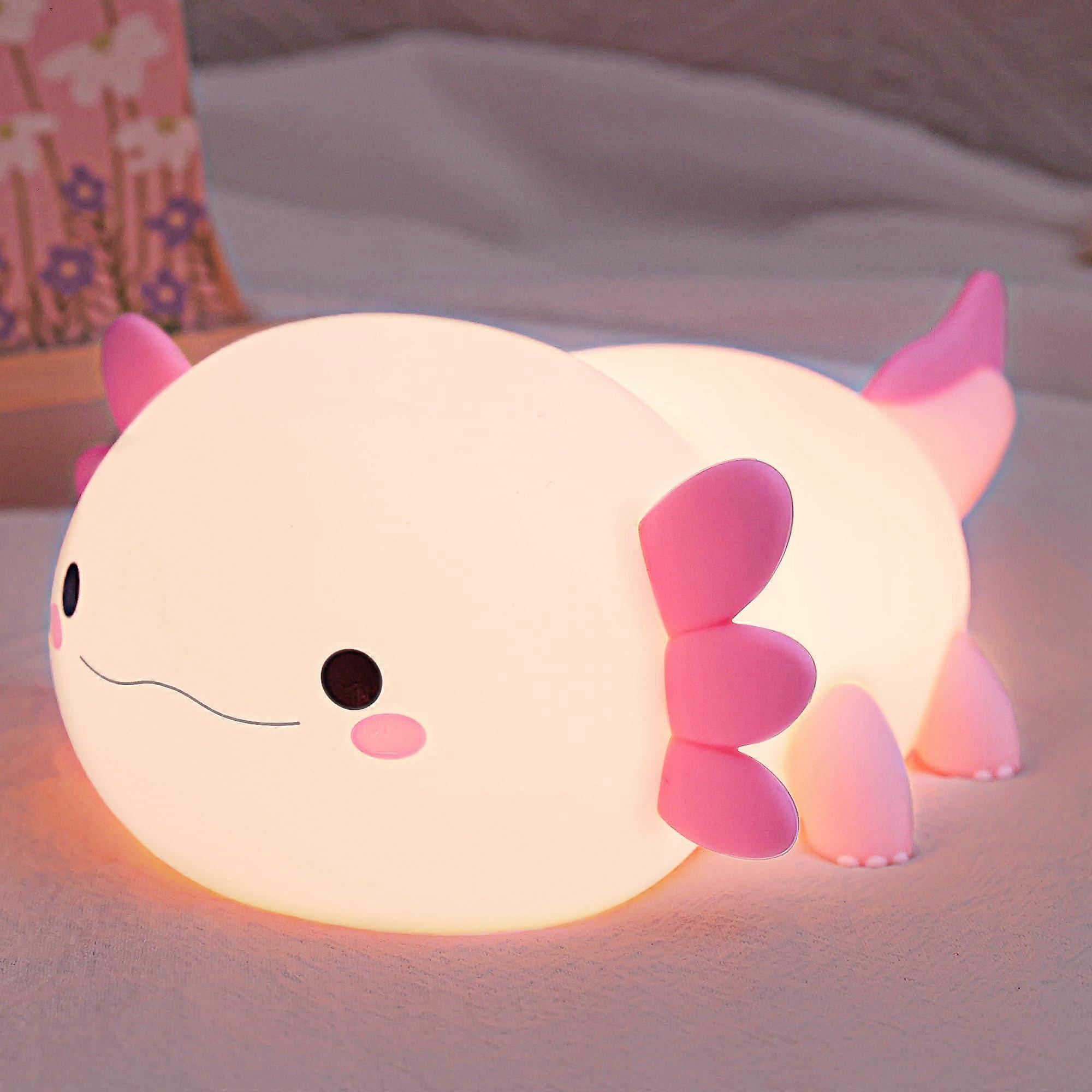 Axolotl Night Light Rechargeable Silicone Lamp with Timer and Dimmer for Girls Nursery Pink