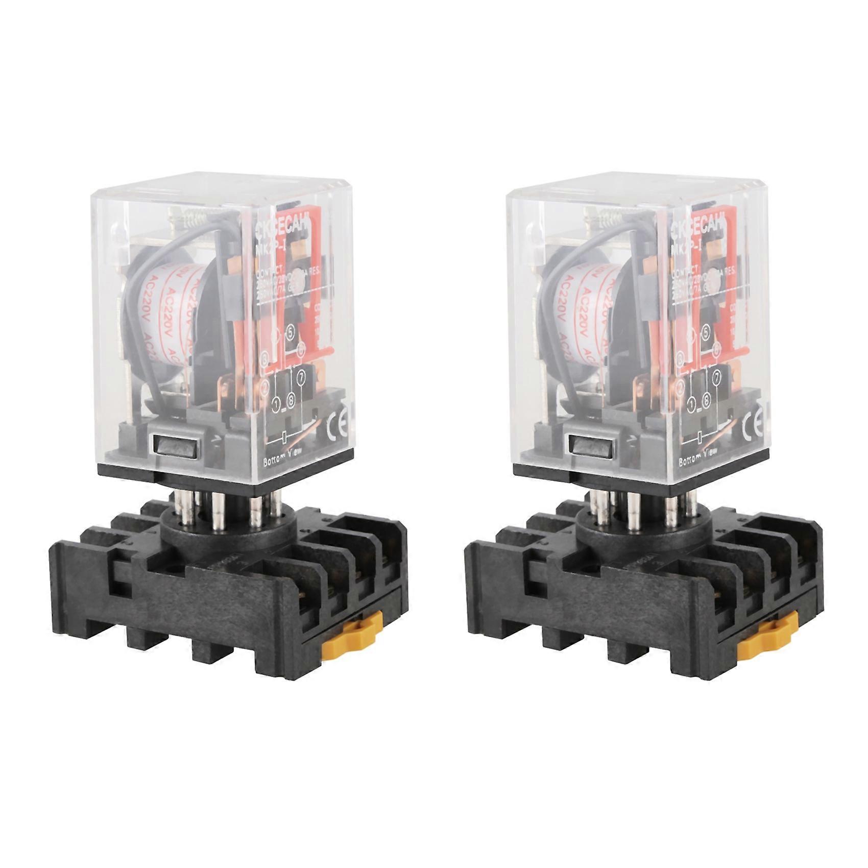2X MK2P-I Clear Shell DPDT AC220V Coil Power Relay Socket Base