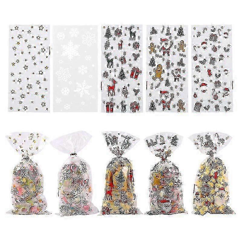 100pcs Christmas Cookie Bag, Clear Plastic Christmas Gift Bag 25-26s