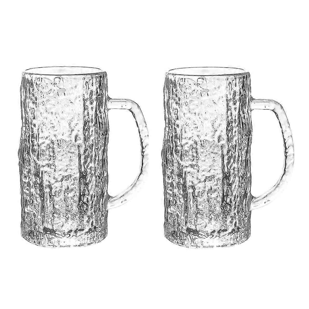 Set of 2 Glass Beer Mugs 16oz with Handles, Textured AntiSlip Surface and Heavy Base Stability
