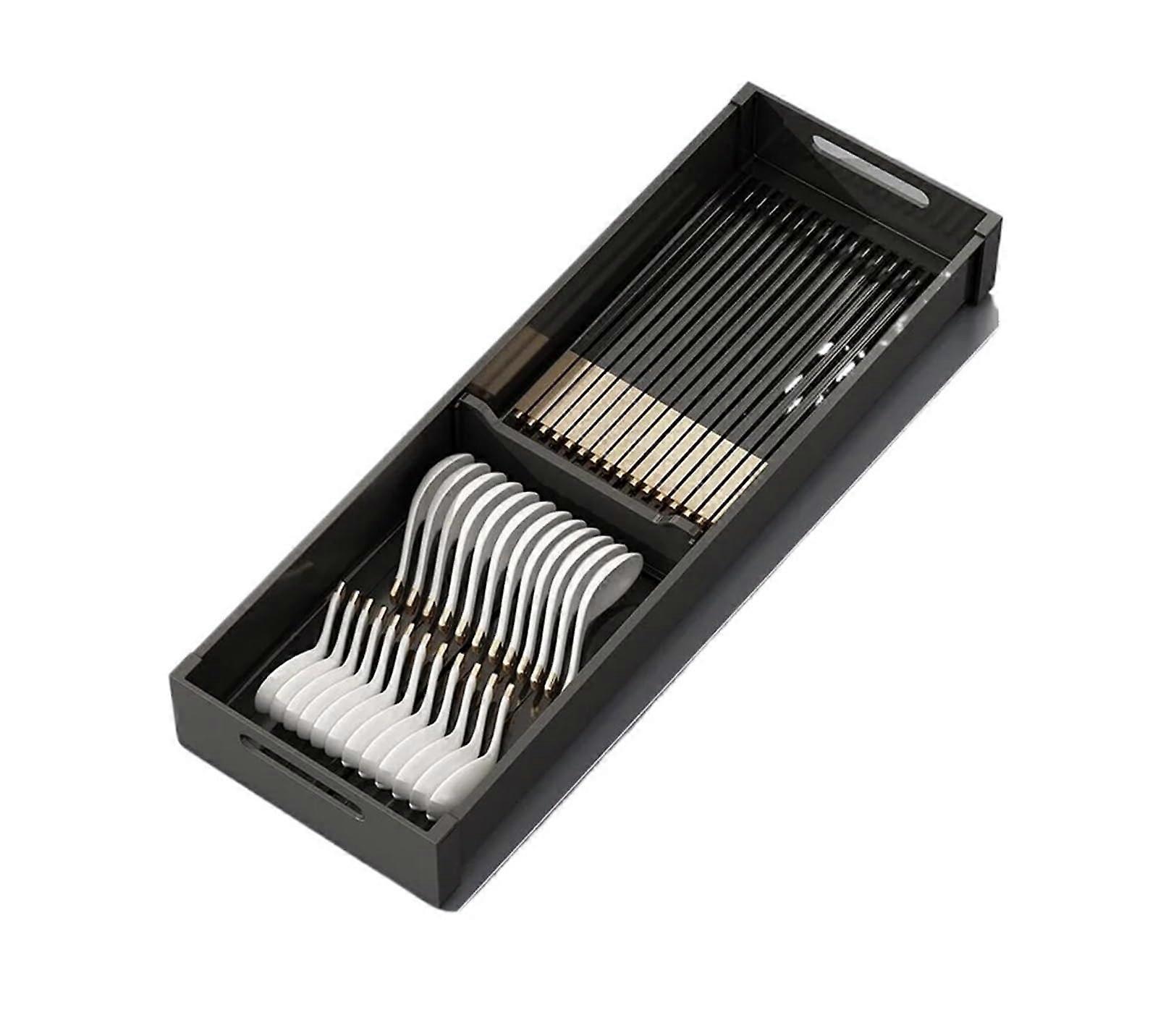 Adjustable Under Cabinet Dish Rack with Retractable Spacing for Plates and Utensils 410x150mm