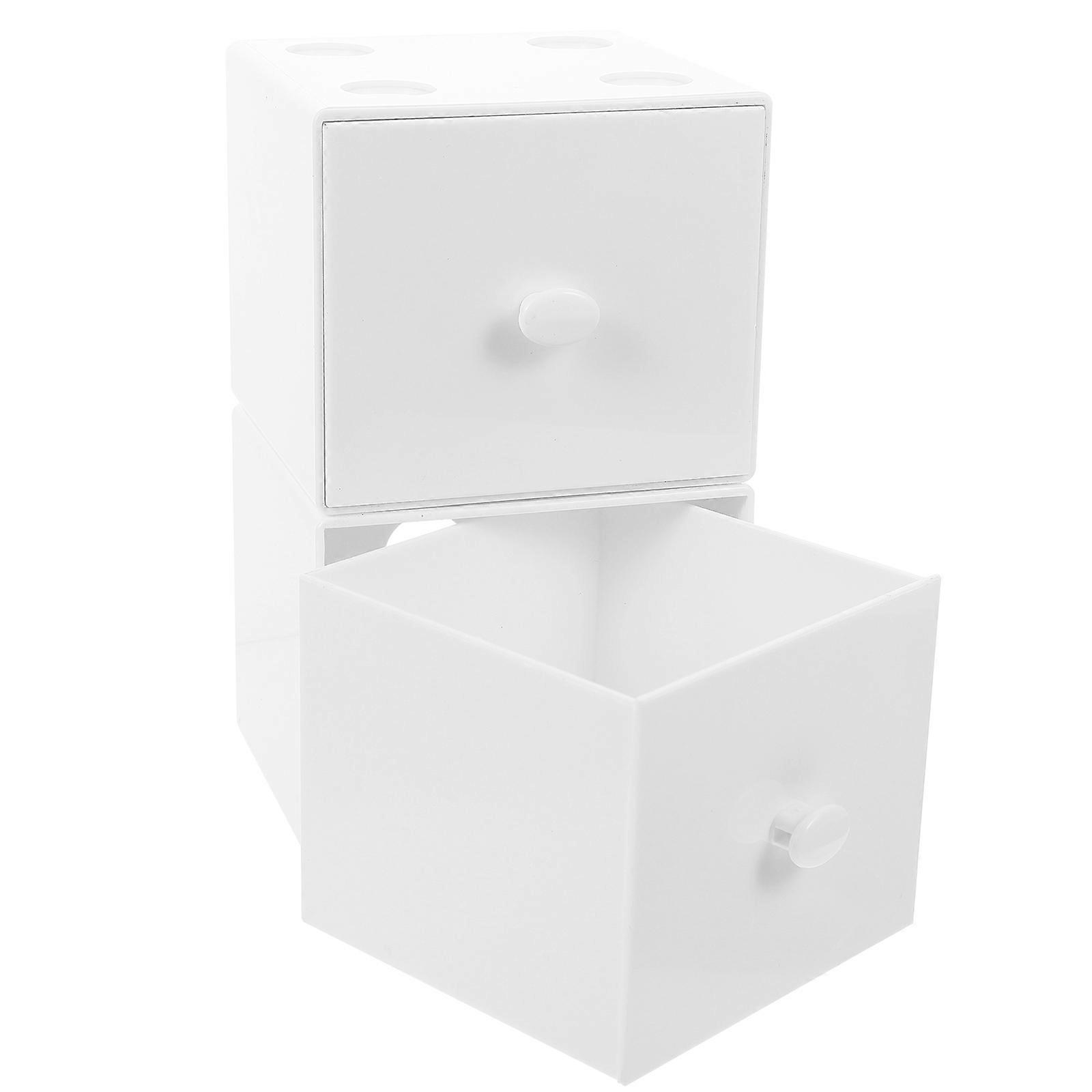 White Stackable Drawer Type Storage Box for Jewelry and Makeup with Material 2 Pieces