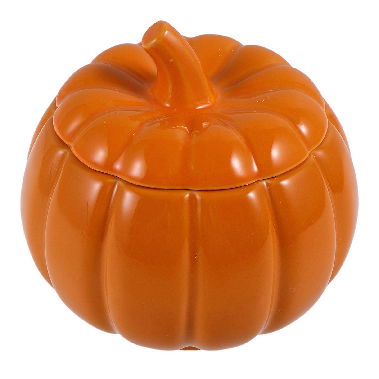 Orange Ceramic Pumpkin Jar with Lid for Kitchen Organization
