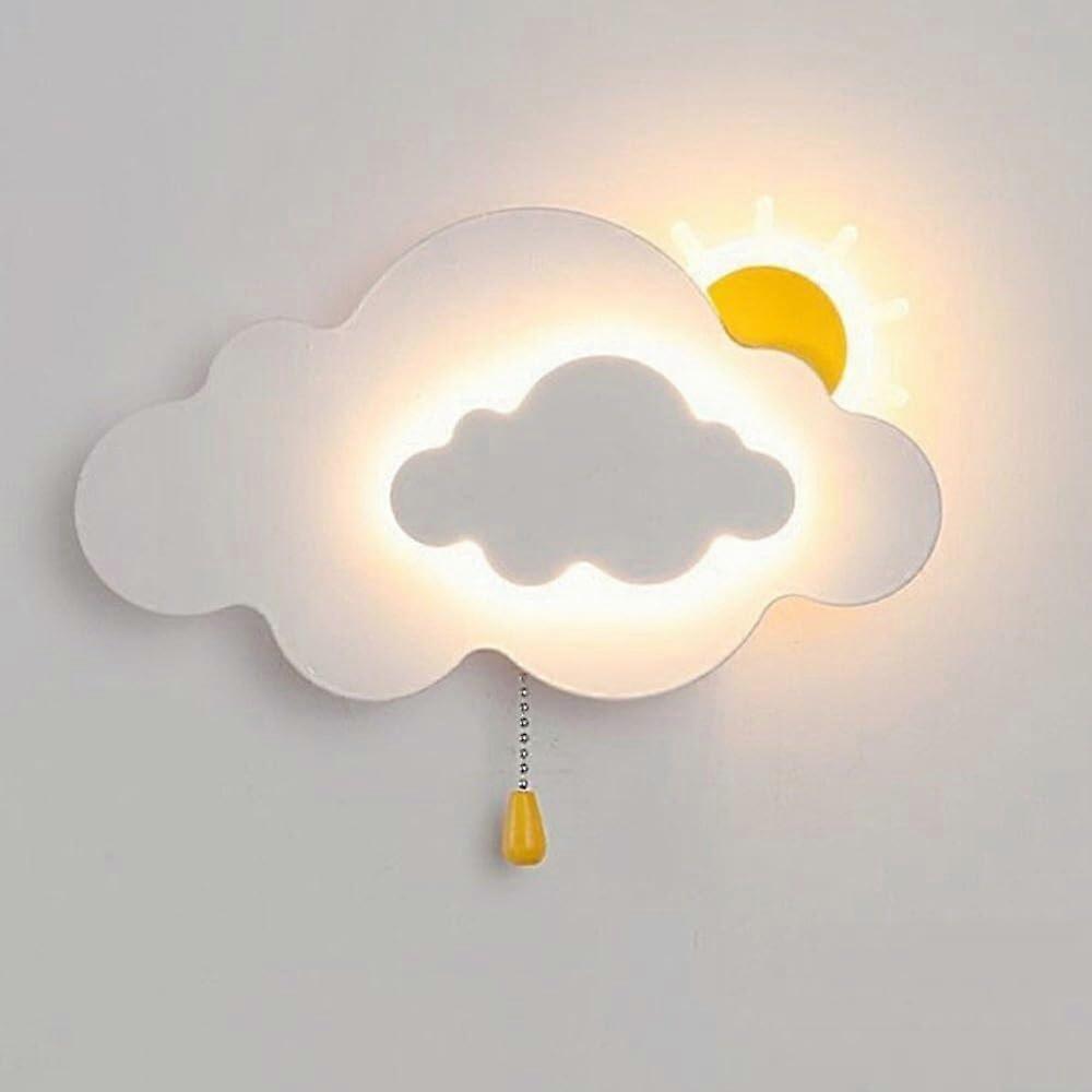 Kids Wall Sconce LED Cloud and Sun Design Nursery Night Light with Pull Chain Hardwired White