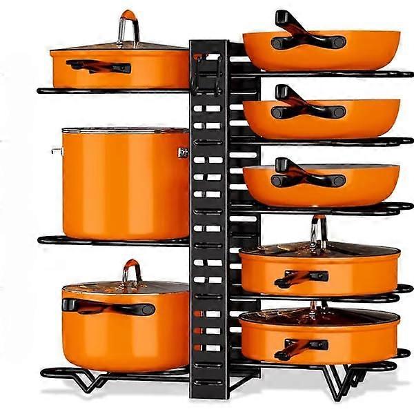 8Tier Adjustable Pots and Pans Organizer Rack for Cabinet and Countertop Heavy Duty Storage