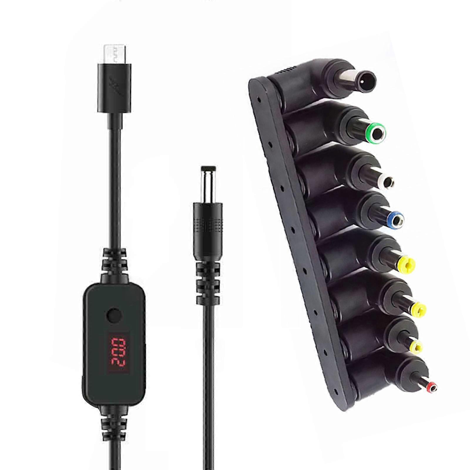 USB to DC5521 5.5x2.1mm Adapter Cable 100CM with Multiple Tips for Diverse Device Support PD5V-20V Power Cord Multicolor