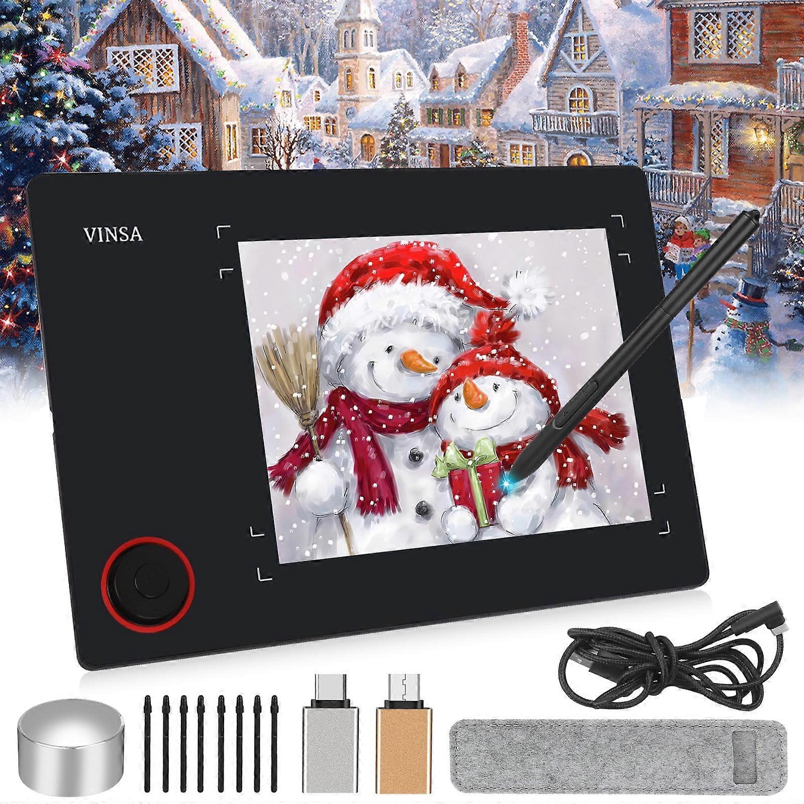 6x10" Digital Art Tablet with 8192 Level Battery-Free Stylus, compatible with Mac/Android/Windows/Chromebook - Black