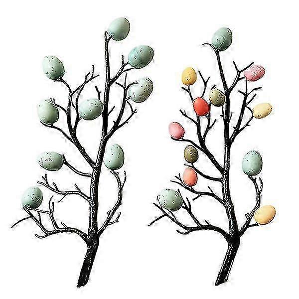 2pcs Easter Egg Diy Branches Tree Ornaments Festival Party Decorations-c