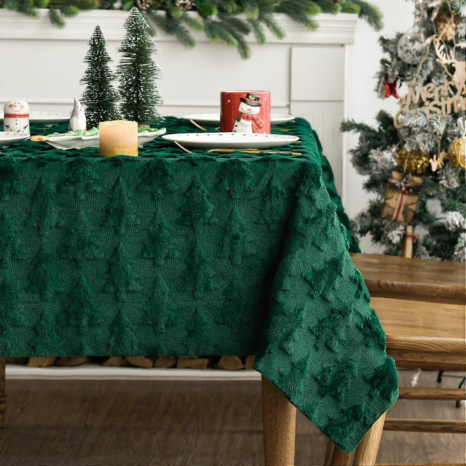 Christmas Tablecloth Rectangular 60 x 104 Inch Green Polyester Holiday Table Cover for Large Dining Tables