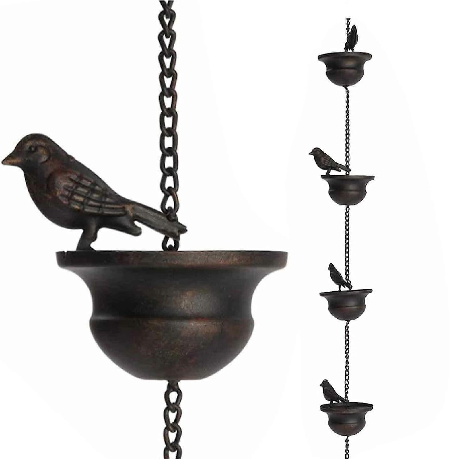 Bronze Bird Rain Chain for Gutters with Cups, Decorative Downspout Replacement, Smooth Water Flow