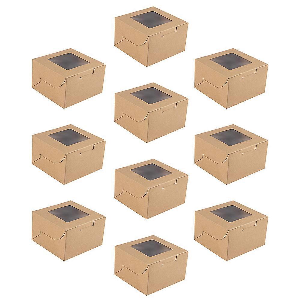 Kraft Paper Cake Boxes Egg Yolk Puff Boxes with Window for Cake Storage 10Pcs