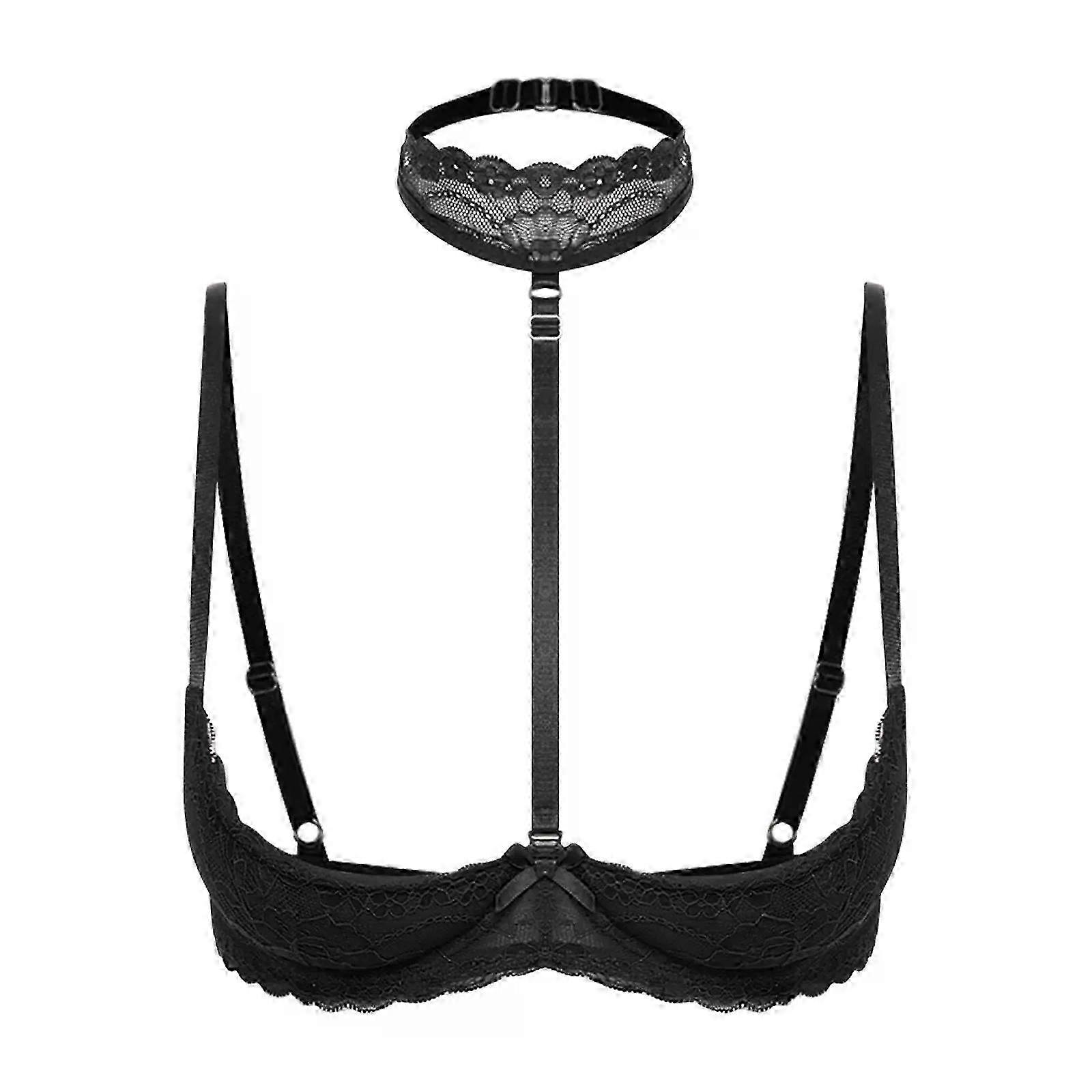 Soutien-gorge push-up en dentelle rembourré à bonnets ouverts pour femme (taille 25-26), style dos nu, avec armatures et bonnets ouverts. Lingerie exotique, idéal pour la nuit ou les soirées.
