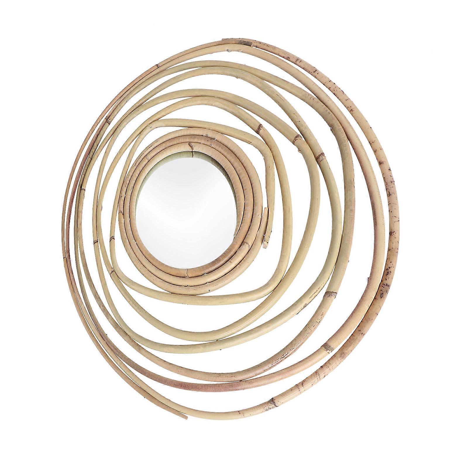 Light Brown Plastic Wall Mirror for Decoration with Handmade Weaving Design 1Pc