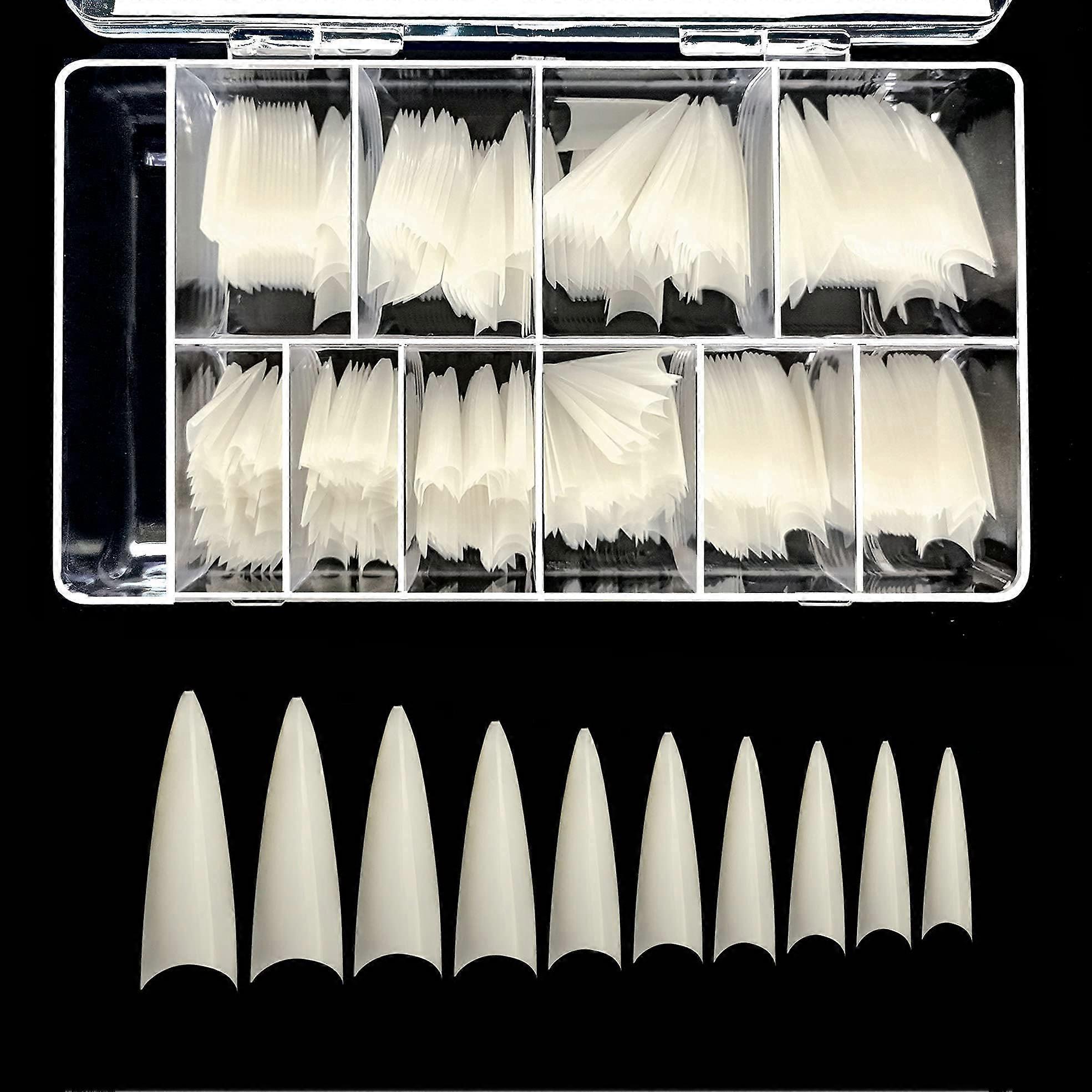 Long Stiletto Artificial Nail Tips 500pcs Clear Acrylic False Nails Set with Case 10 Sizes Durable