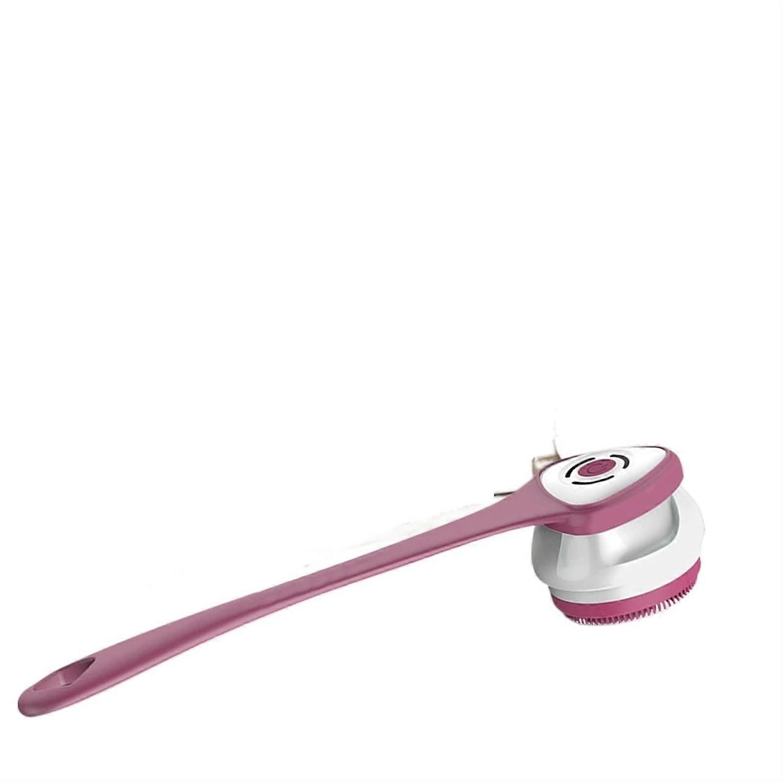Red Electric Shower Brush with Long Handle, Four Interchangeable Heads for Exfoliating and Cleansing